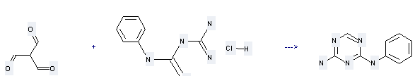 1,3,5-Triazine-2,4-diamine,N2-phenyl- can be prepared by methanetricarbaldehyde and 1-phenyl-biguanide; hydrochloride by heating